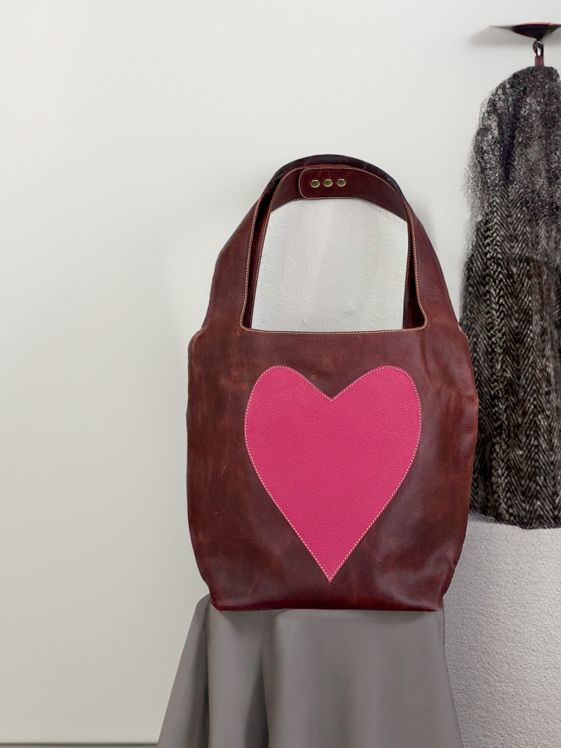 magenta & brown- working girl tote