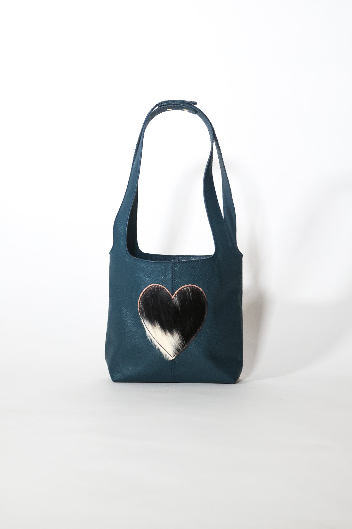 petrol blue & fur - mini tote