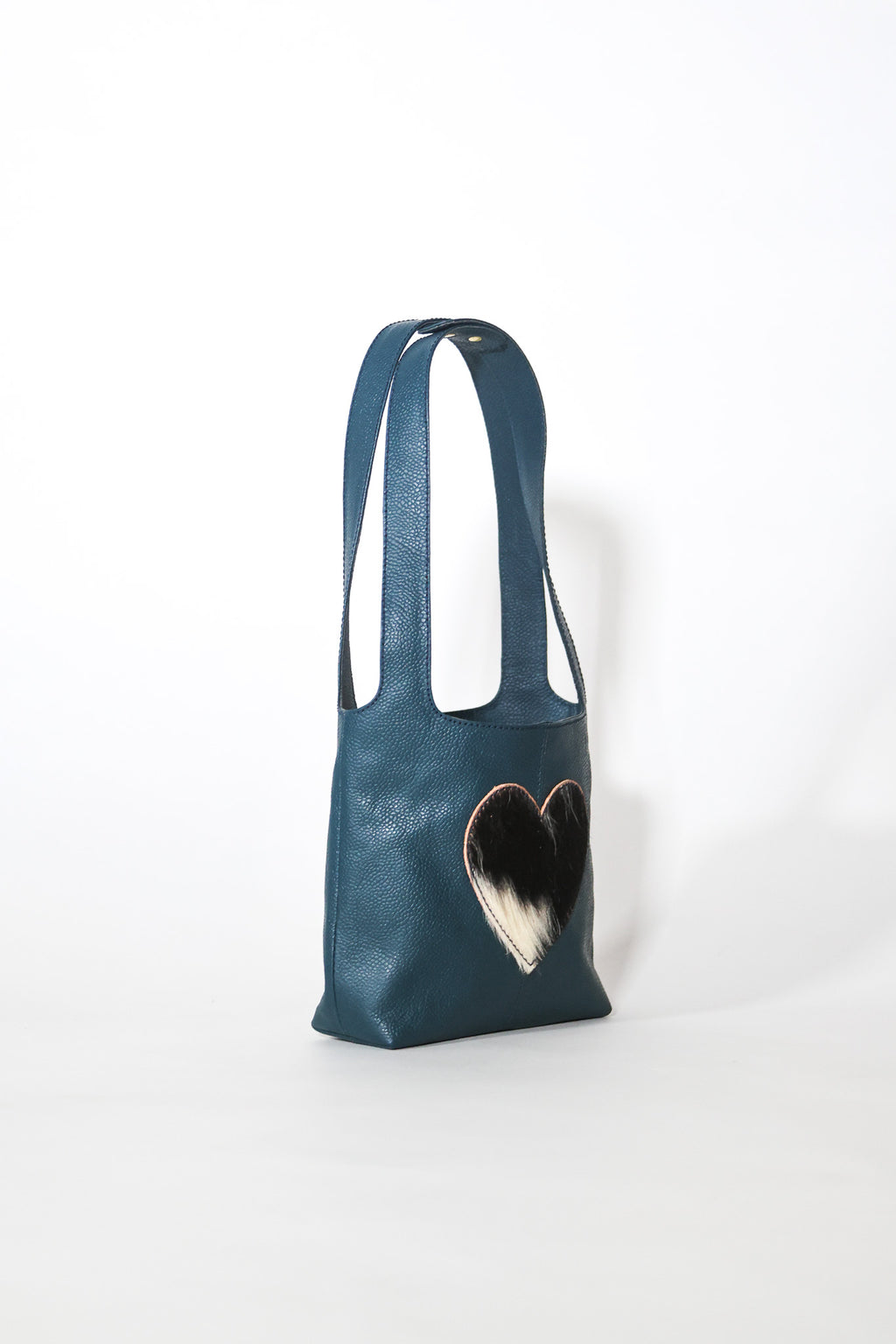 petrol blue & fur - mini tote
