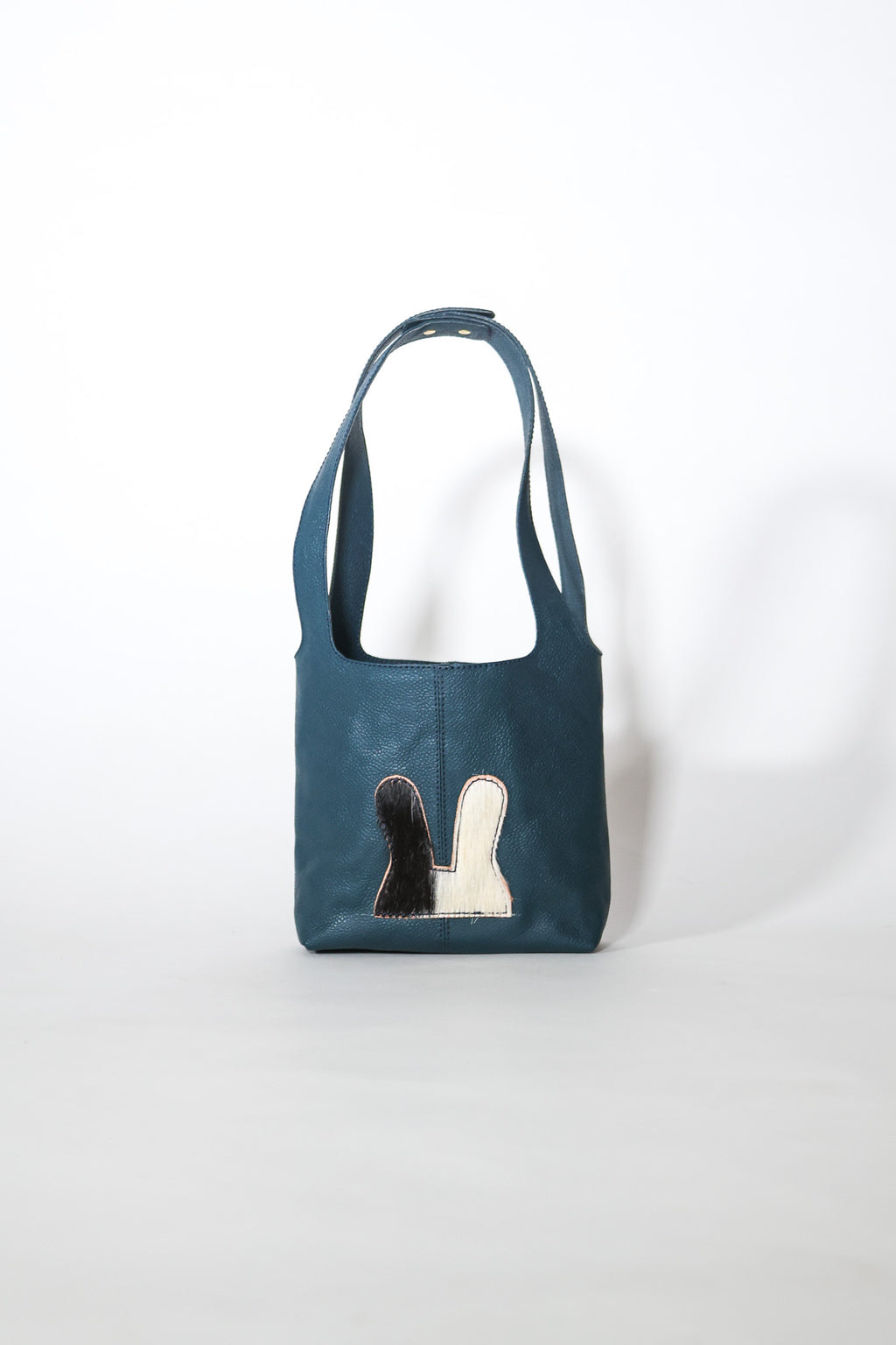 petrol blue & fur - mini tote