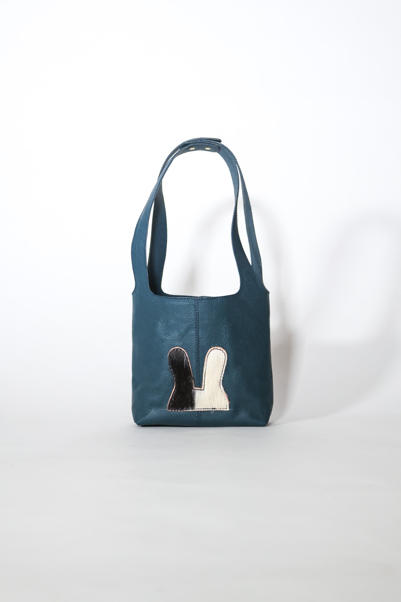 petrol blue & fur - mini tote