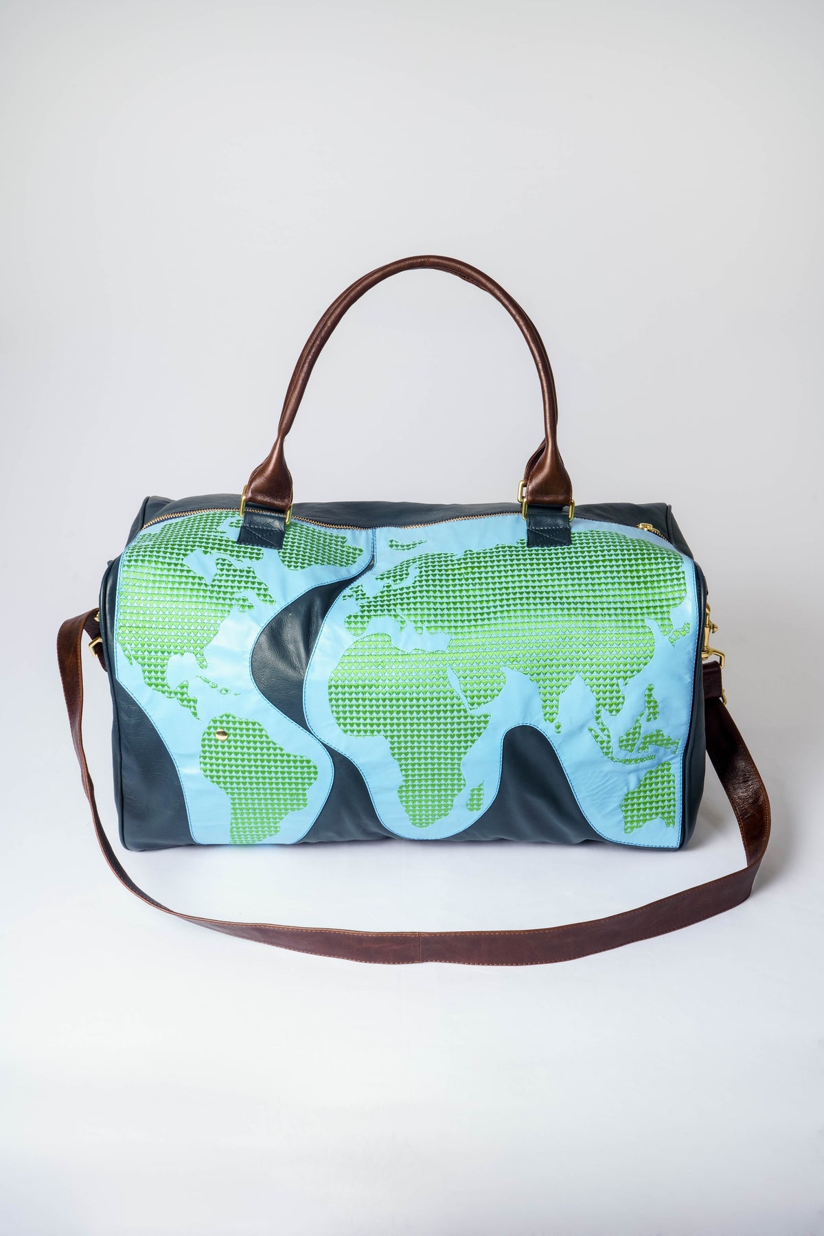 blue/brown - around the world duffle SAMPLE